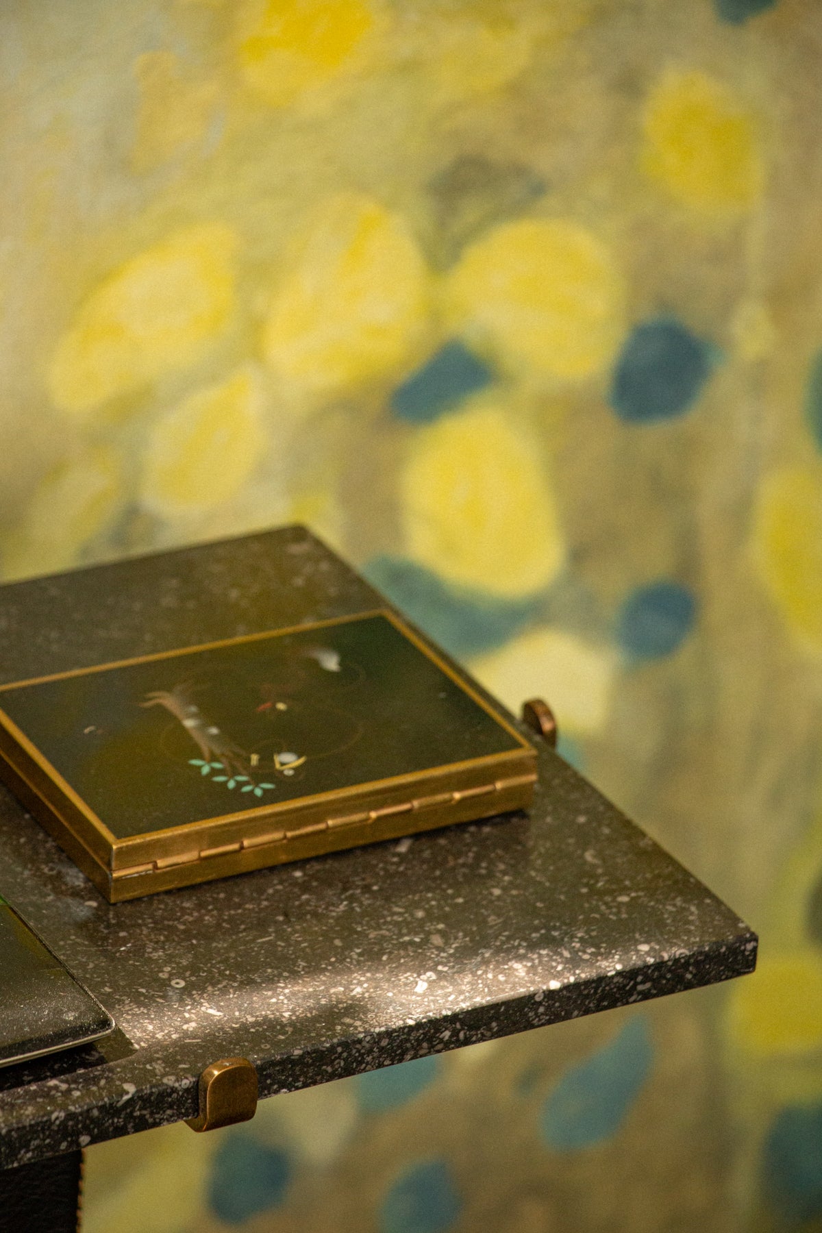 Very rare side table/bookshelf by Mathieu Matégot in brass and leather, 1950