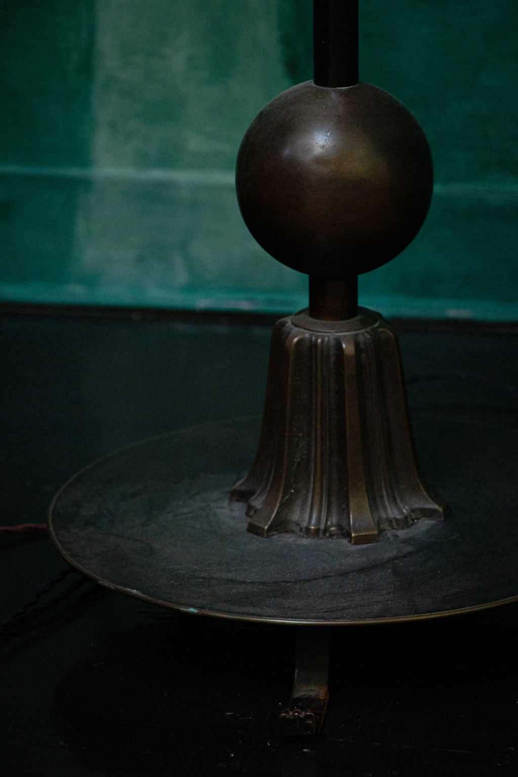 Unique Piece Bronze Floor Lamp with Fringed painted Silk Shade from the 1910 period