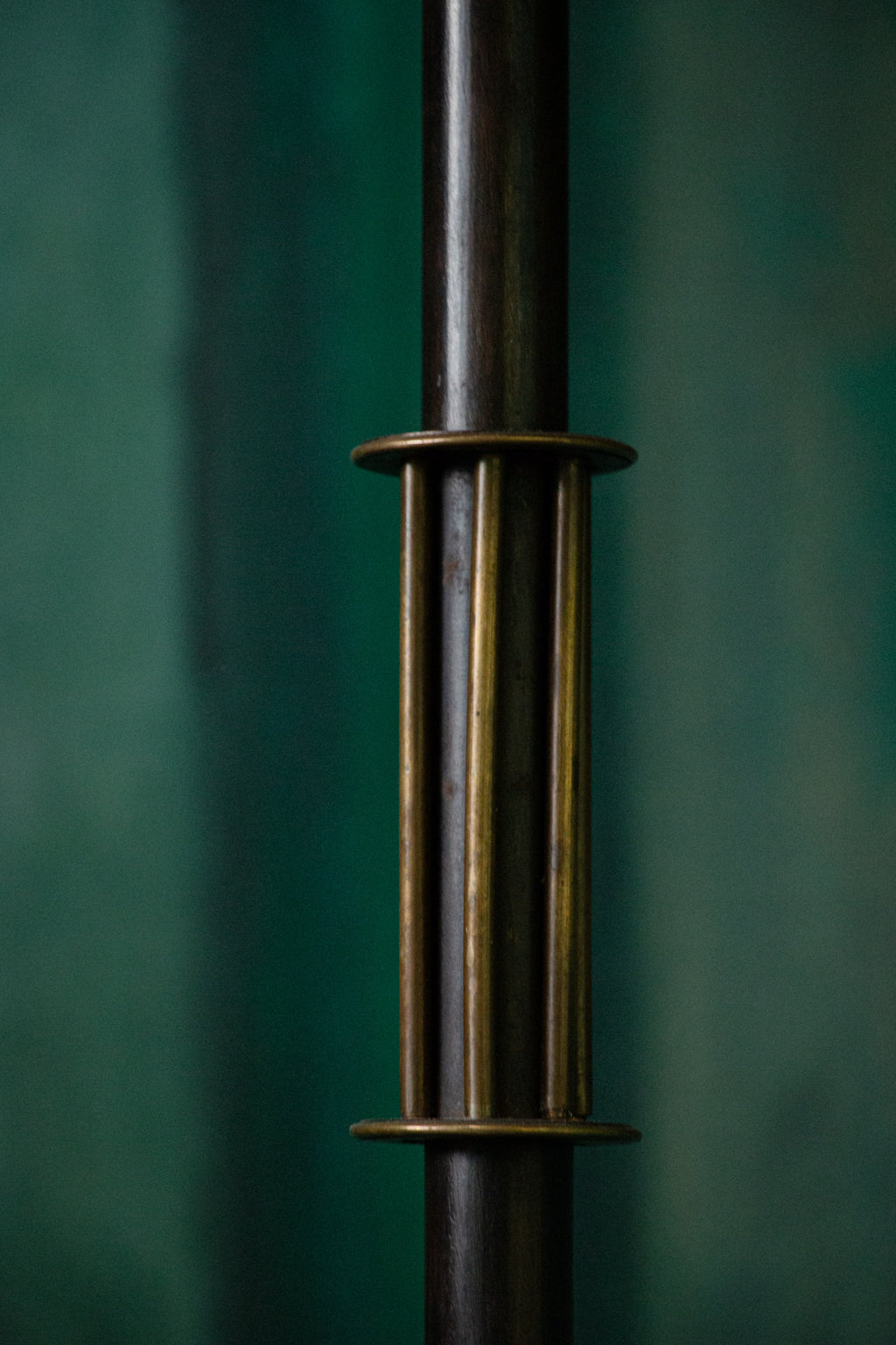 Unique Piece Bronze Floor Lamp with Fringed painted Silk Shade from the 1910 period