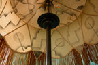 Unique Piece Bronze Floor Lamp with Fringed painted Silk Shade from the 1910 period