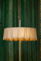 1940s Floor Lamp - Unique Piece with Bronze Bird and Original Fringed Silk Shade