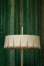 1940s Floor Lamp - Unique Piece with Bronze Bird and Original Fringed Silk Shade