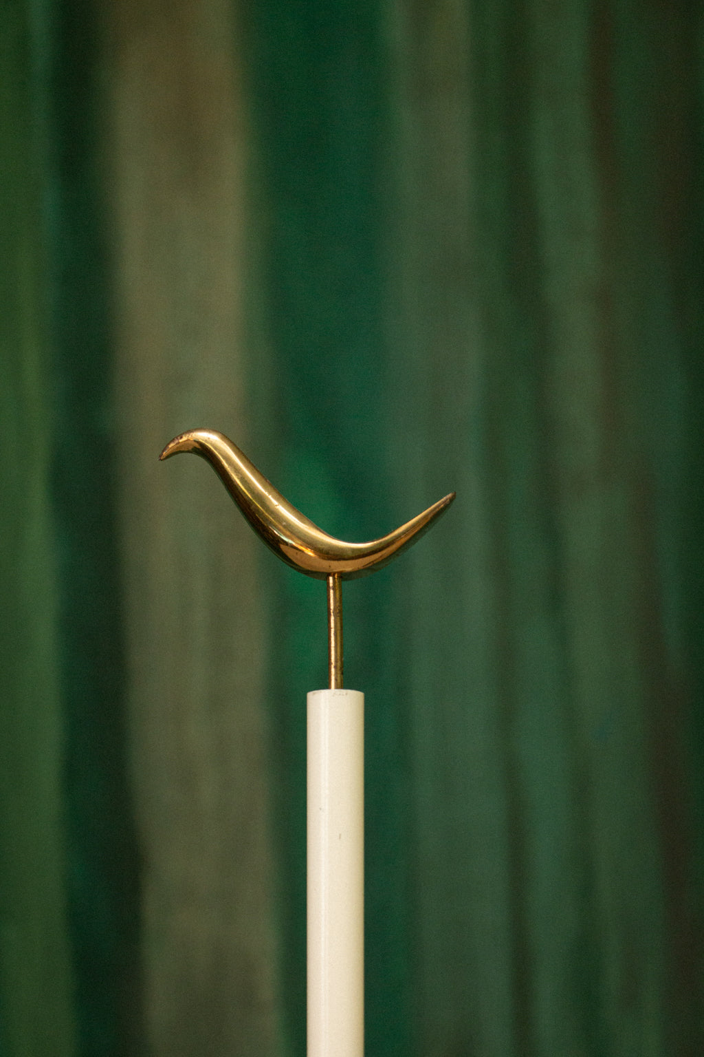 1940s Floor Lamp - Unique Piece with Bronze Bird and Original Fringed Silk Shade