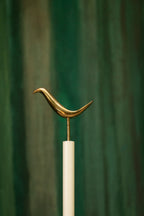 1940s Floor Lamp - Unique Piece with Bronze Bird and Original Fringed Silk Shade