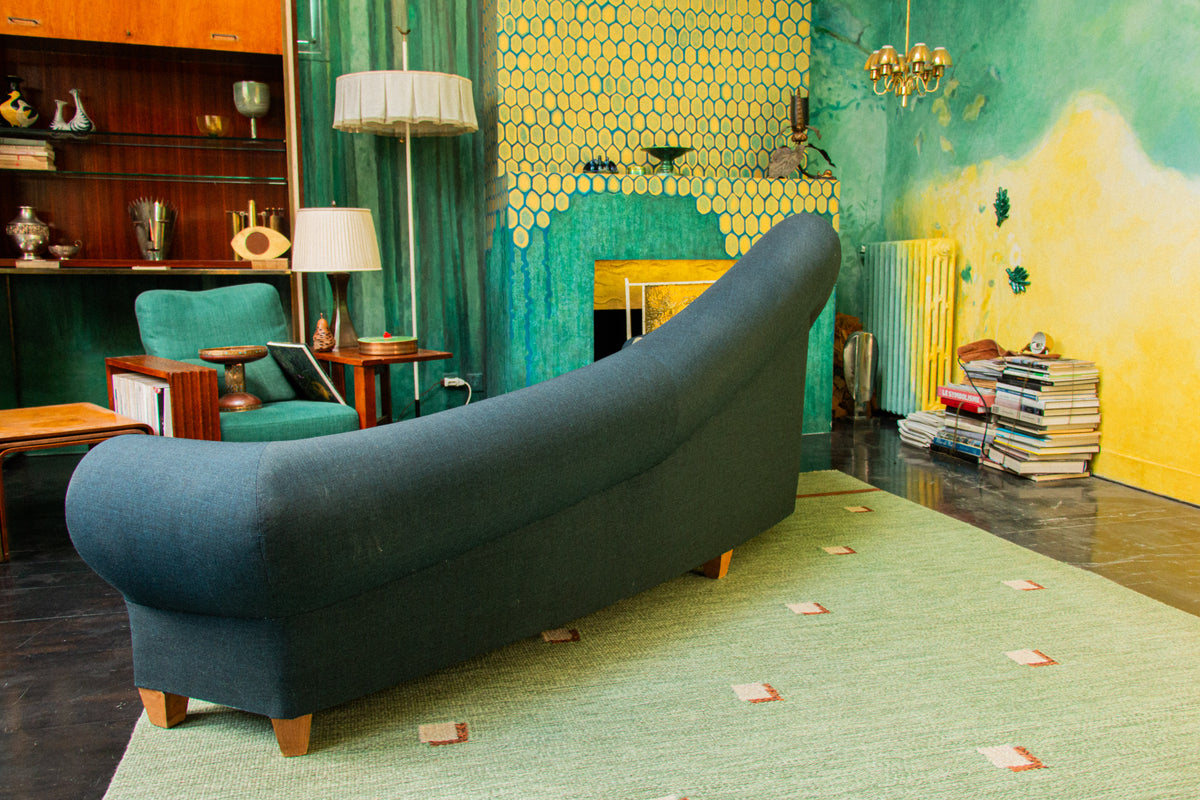 Very Beautiful, Unique, Asymetrical Night Blue Sofa, 1940