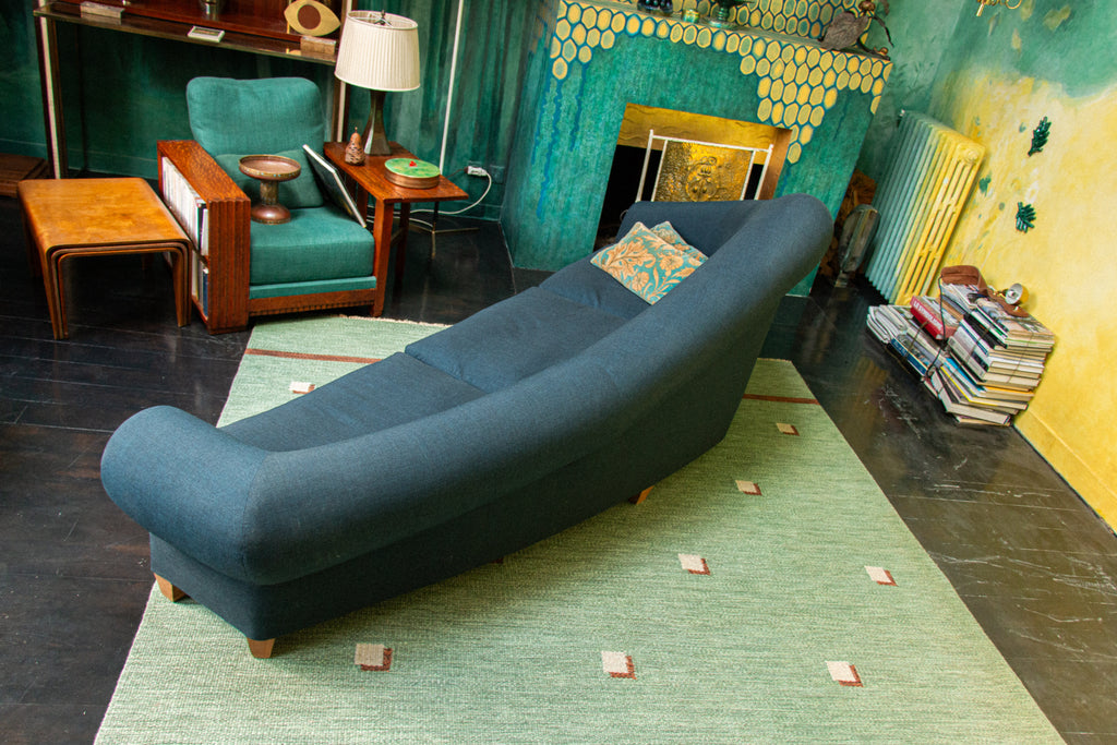 Very Beautiful, Unique, Asymetrical Night Blue Sofa, 1940