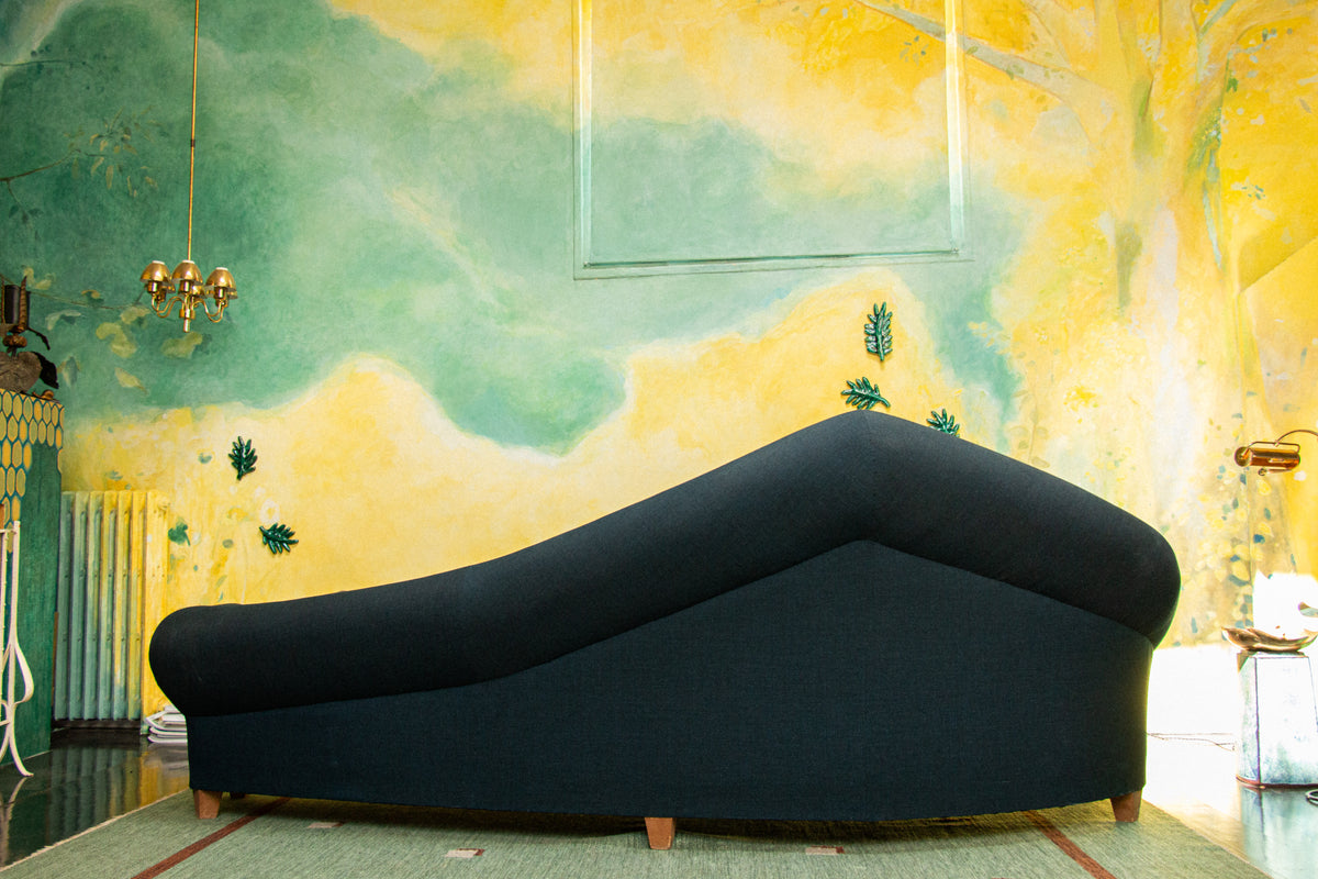 Very Beautiful, Unique, Asymetrical Night Blue Sofa, 1940