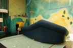 Very Beautiful, Unique, Asymetrical Night Blue Sofa, 1940