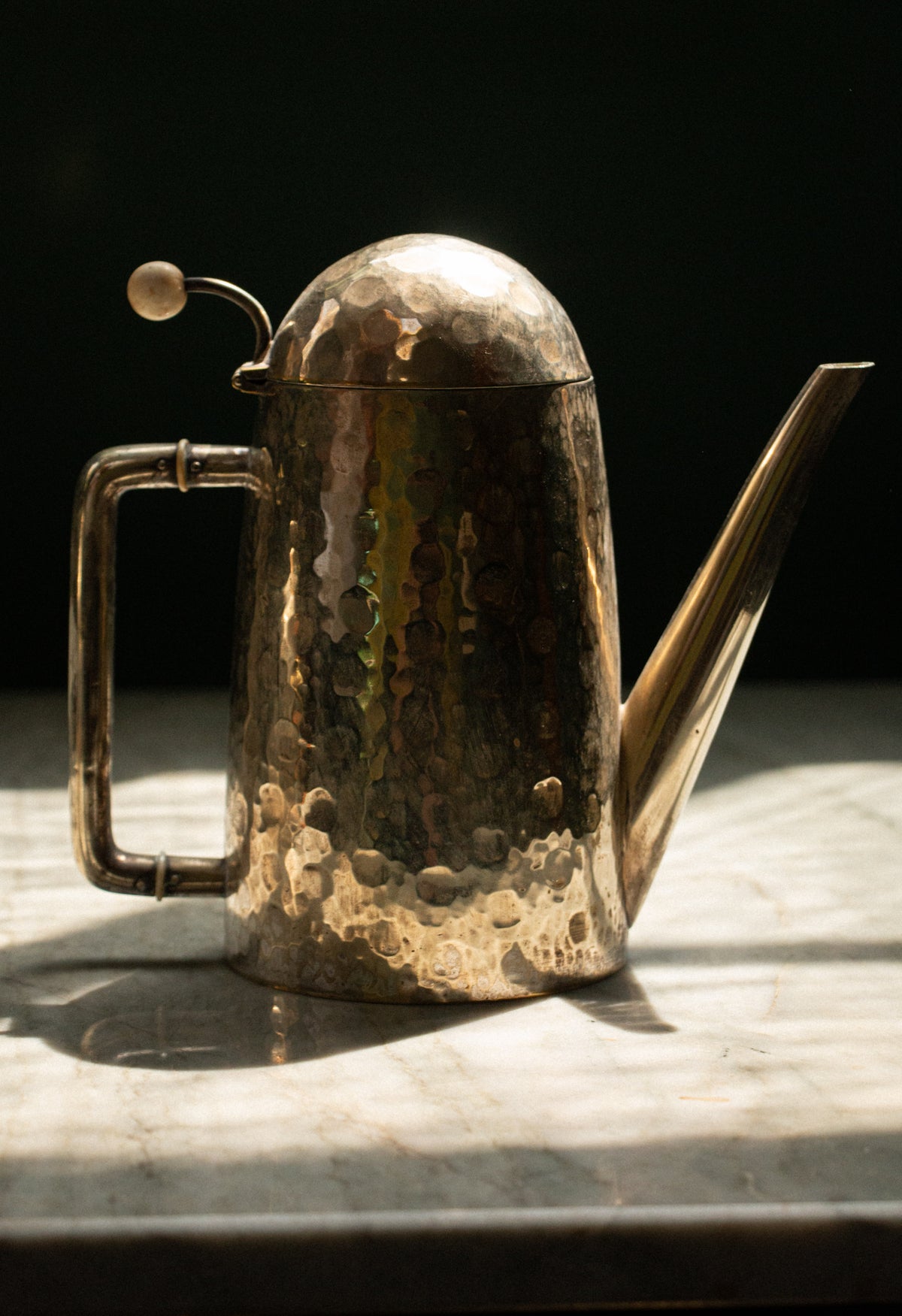 Coffee service set with tray, hammered silver, Vienna Secession, Vienna, 1905