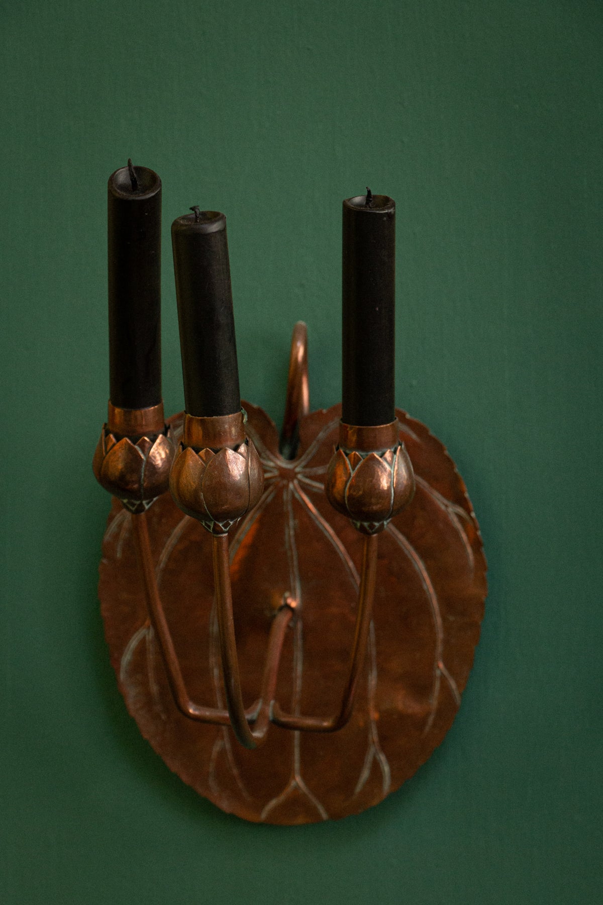 Rare pair of William Arthur Smith Benson wall sconces in hammered copper