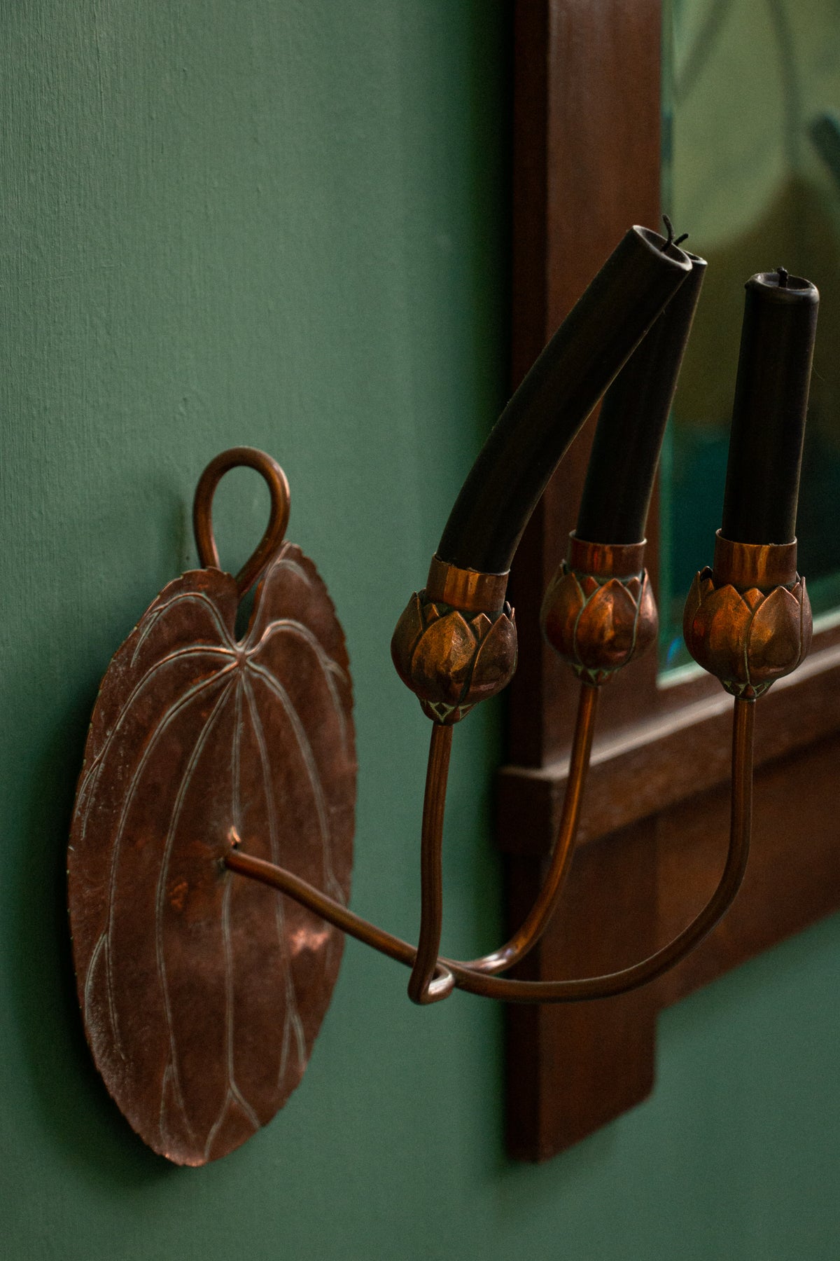 Rare pair of William Arthur Smith Benson wall sconces in hammered copper