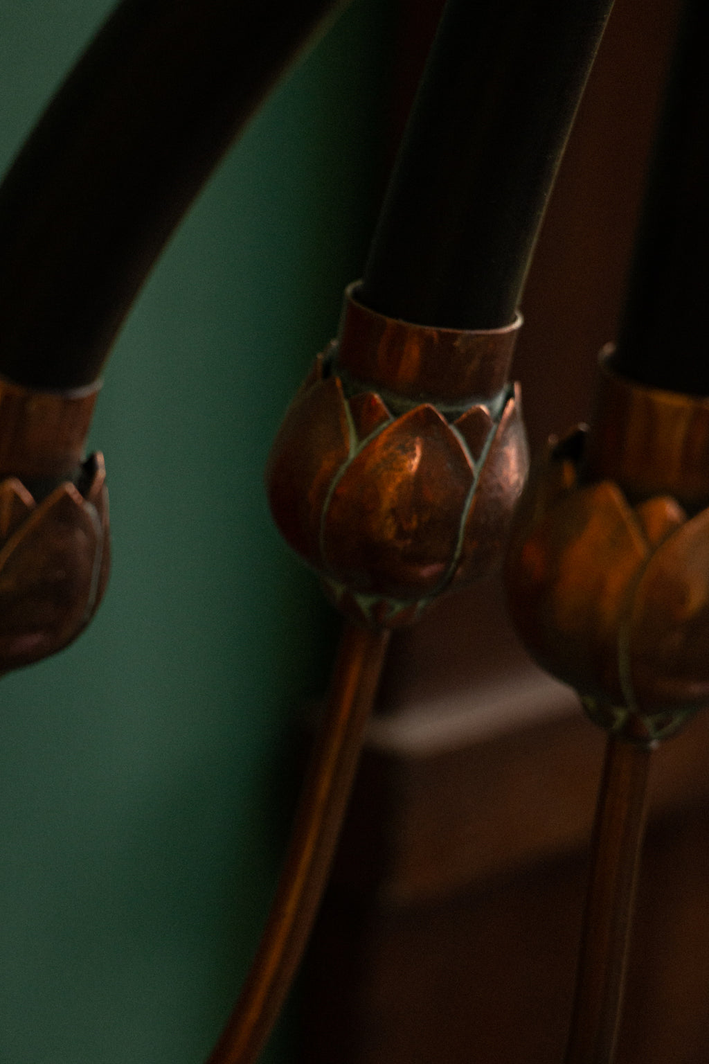 Rare pair of William Arthur Smith Benson wall sconces in hammered copper