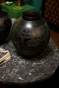 Two large Russian vases, 1920, in sculpted black ceramic