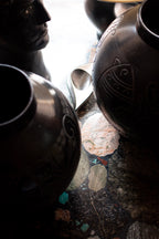 Two large Russian vases, 1920, in sculpted black ceramic